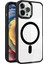 Apple iPhone 15 Promax Kapak Mag Safe Özellikli Metal Kamera Korumalı Arkası Şeffaf Silikon Kılıf - Siyah 1
