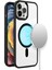 Apple iPhone 15 Promax Kapak Mag Safe Özellikli Metal Kamera Korumalı Arkası Şeffaf Silikon Kılıf - Siyah 3