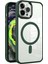 Apple iPhone 13 Pro Kapak Mag Safe Özellikli Metal Kamera Korumalı Arkası Şeffaf Silikon Kılıf - Yeşil 1