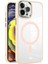 Apple iPhone 13 Promax Kapak Mag Safe Özellikli Metal Kamera Korumalı Arkası Şeffaf Silikon Kılıf - Pembe 1