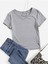 V Yaka Gri Renk Fitilli Kısa Kollu Slim Fit Crop Top Bluz 1