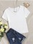 V Yaka Beyaz Renk Fitilli Kısa Kollu Slim Fit Crop Top Bluz 1