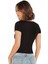 V Yaka Siyah Renk Fitilli Kısa Kollu Slim Fit Crop Top Bluz 2