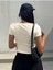 U Yaka Beyaz Renk Fitilli Kısa Kollu Slim Fit Crop Top Bluz 2