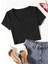 U Yaka Siyah Renk Fitilli Kısa Kollu Regular Crop Top Bluz 1