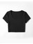 U Yaka Siyah Renk Fitilli Kısa Kollu Regular Crop Top Bluz 3