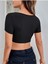Geniş Yaka Siyah Renk Fitilli Kısa Kollu Crop Top Bluz 2