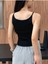 Havuz Yaka Omuzu Açık Askılı Siyah Renk Fitilli Crop Top Bluz 1