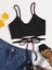 V Yaka Askılı Ipli Siyah Renk Fitilli Super Crop Top Büstiyer 1