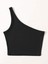 Asimetrik Yaka Kolsuz Tek Omuz Askılı Siyah Renk Fitilli Crop Top Bluz 2