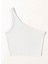 Asimetrik Yaka Kolsuz Tek Omuz Askılı Beyaz Renk Fitilli Crop Top Bluz 2