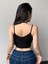 U Yaka Ipli Askılı Siyah Renk Fitilli Crop Top Bluz 2