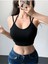 U Yaka Ipli Askılı Siyah Renk Fitilli Crop Top Bluz 3