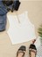 V Yaka Beyaz Renk Fitilli Crop Top Bluz 1