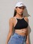 Askılı Halter Yaka Ipli Siyah Renk Fitilli Crop Top Bluz 5