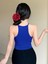 Askılı Halter Yaka Yüzücü Sırtlı Mavi Renk Fitilli Crop Top Bluz 1