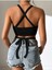 Düz Yaka Çapraz Bağcıklı Askılı Siyah Renk Fitilli Crop Top Bluz 1