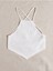 Halter Yaka Sırtı Açık Çapraz Askılı Bağcıklı Beyaz Renk Fitilli Crop Top Bluz 3