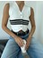 Çizgili Triko Crop Yelek Bluz Ekru - 1467.100 1