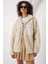 Kadın Krem Cep Detaylı Fermuarlı Oversize Peluş Sweatshirt HZL25W-FRY1554461 2