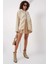 Kadın Krem Cep Detaylı Fermuarlı Oversize Peluş Sweatshirt HZL25W-FRY1554461 5