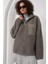 Kadın Antrasit Cep Detaylı Fermuarlı Oversize Peluş Sweatshirt HZL25W-FRY1554461 2