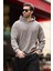 Gri Kapüşonlu Cep Detaylı Dokulu Sweatshirt E7101 1