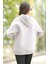 Kadın Gri Süs Etiket Baskılı Kapüşonlu Oversize Kanguru Cepli Sweatshirt - 25103 4