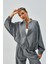 Kadın Gri Yün Poliviskon Çizgili Fermuarlı Oversize Bomber Ceket 28075 1
