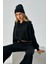 Kadın Siyah Oys Modal Kapüşonlu Sweatshirt ve Beli Lastikli Pantolon Alt/üst Takım 28031 3