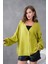 Yağ Yeşili Yumoş V Yaka Düğmeli Oversize Triko Hırka 24106 1