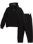 Siyah, Kapüşonlu, Fermuarlı Hırkalı Unisex Eşofman Takımı 3