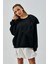 Kadın Siyah 3 Iplik Şardonlu Fiyonklu Tasarım Geniş Kesim Sweatshirt 28155 4