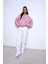 Bisiklet Yaka Içi Polar Yüksek Baskılı Pembe Oversize Sweatshirt 2