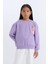 Kız Çocuk Relax Fit Bisiklet Yaka Baskılı Sweatshirt D1553A824WN 3