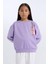 Kız Çocuk Relax Fit Bisiklet Yaka Baskılı Sweatshirt D1553A824WN 4