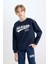 Erkek Çocuk Lacivert Oversize Geniş Kalıp Bisiklet Yaka Baskılı Kalın Sweatshirt C9809A824WN 1