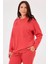 Kadın Büyük Beden Gül Nakışlı Cepli Sweatshirt 4003 Kırmızı 1
