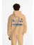 Kapüşonlu Içi Polar Peanuts Yazılı Snoopy Desen Baskılı Bej Oversize Hoodie Sweatshirt 1