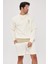 Bisiklet Yaka Içi Polar Move Ahead Yazı Baskılı Beyaz Oversize Sweatshirt 1