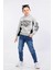 Kapüşonlu 3 Ip Kışlık Erkek Çocuk Baskılı Kalın Sweatshirt Gri MRN7014 1