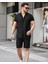 Erkek Burgulu Yazlık Basic Oversize Şort Gömlek Takım 2