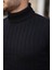 Beyaz Slim Fit Boğazlı Fitilli Triko Kazak 2