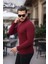 Bordo Slim Fit Boğazlı Fitilli Triko Kazak 2