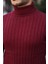 Bordo Slim Fit Boğazlı Fitilli Triko Kazak 3