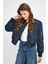 Kadın Lacivert Oversize Crop Bomber Mont 1