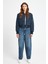 Kadın Lacivert Oversize Crop Bomber Mont 3