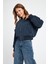 Kadın Lacivert Oversize Crop Bomber Mont 4