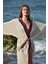 Naturel Pamuk Crinkle Kaftan Kimono Seti -135 Cm- Aynı Kumaştan Havlu 170x110 Cm, Bordo Çantalı 4