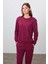 Pamuklu Pürüzsüz Dokulu O Yaka Kalın Oversize Fit Kadın Eşofman Takımı 95341 Haki 2